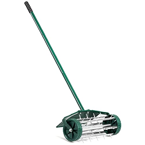 Happytools Rolling Lawn Aerator, Grass Dethatching Manual Aeration Tool with 50 Inch Handle & Fender, Gardening Lawn Care Aerators for Yard Garden Lawn