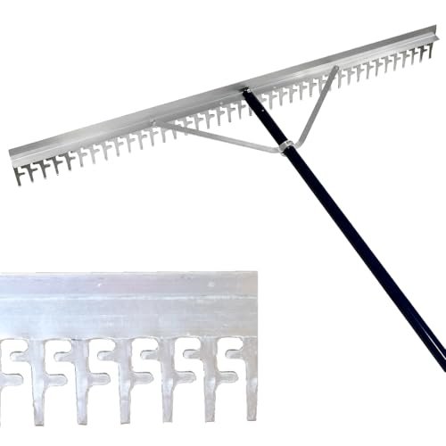 Super 4-Ft Wide Heavy Duty Rake with Extendable 11-Ft Long Handle for Seaweed Beach screening Landscaping Raking and More