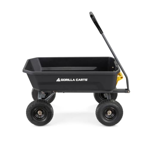 Gorilla Carts Heavy-Duty Dump Cart, Patented Quick-Release Dumping, Steel Frame, 600 lb Capacity, No-Flat 10-Inch Tires, Utility Wagon for Garden, Yard, Beach