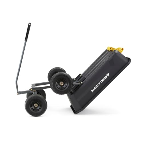 Gorilla Carts Heavy-Duty Dump Cart, Patented Quick-Release Dumping, Steel Frame, 600 lb Capacity, No-Flat 10-Inch Tires, Utility Wagon for Garden, Yard, Beach