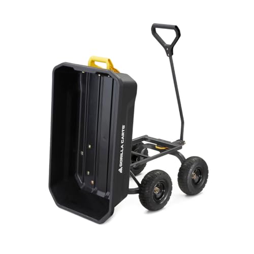 Gorilla Carts Heavy-Duty Dump Cart, Patented Quick-Release Dumping, Steel Frame, 600 lb Capacity, No-Flat 10-Inch Tires, Utility Wagon for Garden, Yard, Beach