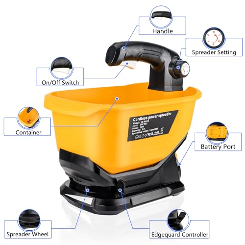 Gerttilyon Salt Spreader for Dewalt 20V 60V Li-ion Battery - Handheld Seed and Fertilizer Power Spreader. Year-Round Coverage for Grass Seeds, Rock Salt, ice melt Seasons(Tool only)