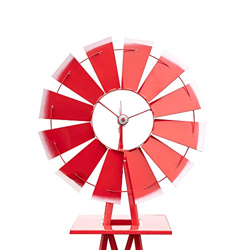 WISLAS Garden Windmill for Yard Decor, 8 ft Tall Metal Windmill with Spinning Blades, Weather-Resistant Outdoor Windmill for Lawn, Farmhouse, Rustic & Farm Decor, Red