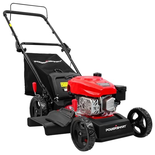 PowerSmart Lawn Mower Gas Powered, 18-Inch 144cc Engine 3-in-1 Walk-Behind Push Lawn Mower, Oil Included