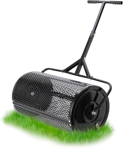 Raxjult Compost Spreader 24 Inch Roller Lawn Spreader with T Shaped Handle for Planting Seeding Durable Metal Mesh Spreader for Lawn and Garden Care Manure Spreaders Roller Patented