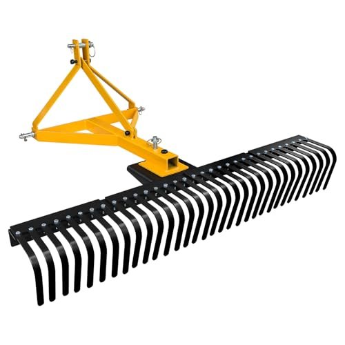 Migoda 60 Inch 3 Point Landscape Rake with Heavy Duty Tines and Pin Hitch Perfect for Category 1 Tractor, Lawn Tractor Rake Ideal for Lawn Care and Landscaping