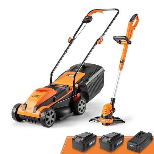 LawnMaster 20VMWGT 24V Max 13-inch Lawn Mower and Grass Trimmer 10-inch Combo with 2x4.0Ah Batteries and Charger