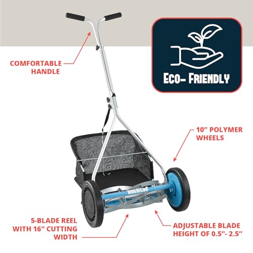 American Lawn Mower Company 1604-16 16-Inch 5-Blade Walk Behind Reel Mower with Grass Catcher