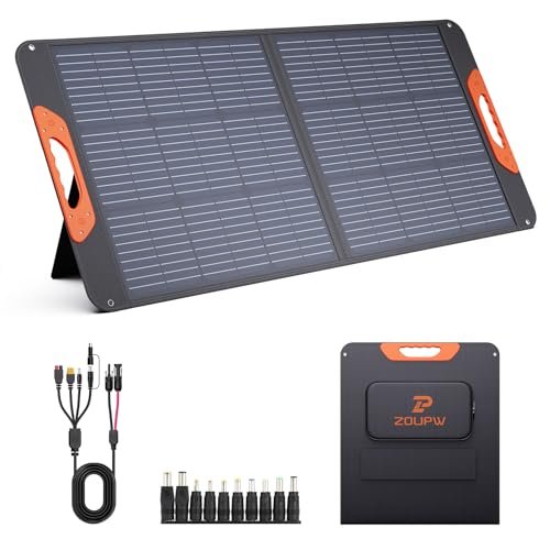 ZOUPW 100W Portable Solar Panel, 100 watt 20V Monocrystalline Foldable Solar Charger for Power Station,QC3.0 USB-A &Type-C Output,23.5% High Efficiency IP67 Waterproof for Camping RV Blackout