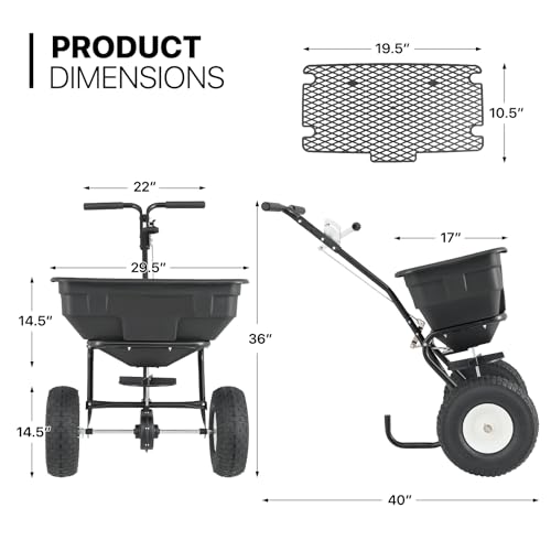 MoNiBloom 125 lb Walk-Behind Push Broadcast Spreader for Fertilizer, Grass Seed, Salt & Ice Melt, Heavy Duty Lawn, Garden & Farm Seeder with Rain Cover, Easy to Use for Yards, Fields & Uneven Terrain
