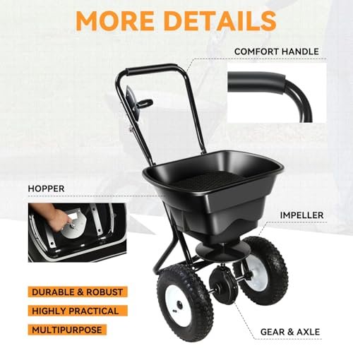 Auto Dynasty Walk-Behind Broadcast Spreader, 80LBS Capacity Fertilizer Seed Spreader for Salt, Ice Melt, Grass Seed, Lawn and Garden Seeder, Black