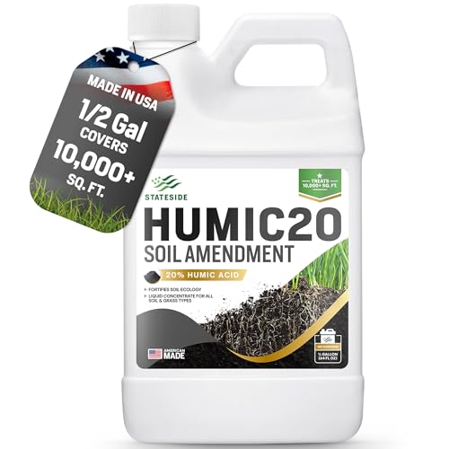 64oz 20% Humic Acid for Lawn - Covers 10,000 sq ft, Humic20 Soil Amendments, Ideal Soil Conditioner for Lawns, Promotes Aeration & Better Structure for Stronger Roots & Healthy Grass Growth - best humic acid for lawns
