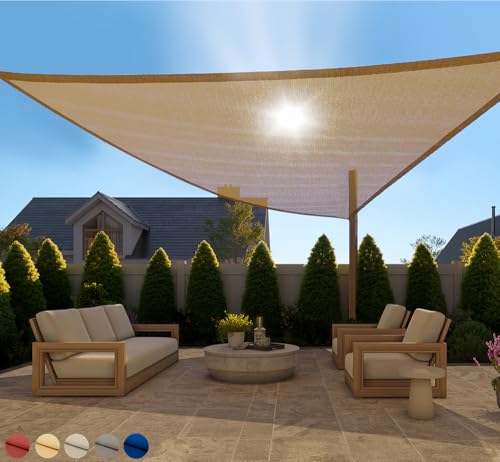 GORILLA GRIP Heavy Duty Sun Shade, UV Protection Fade Tear and Rust Resistant Triangle Sunshade Canopy, Curved Edges Blocks Sunlight, Breathable Sail, Outdoor Patio, Lawn Garden Sand