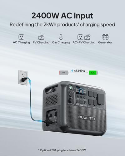 BLUETTI Solar Generator AC200L with 200W Solar Panel (Ships Separately), 2,048Wh LiFePO4 Battery Backup w/ 4 2,400W AC Outlets (3,600W Power Lifting), for Camping, Home Use, Emergency