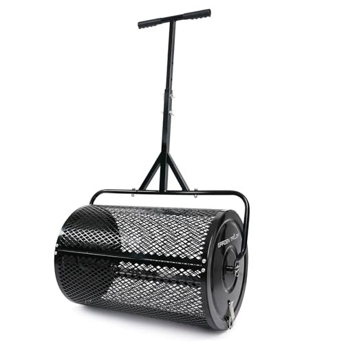 Compost Spreader 24 Inch Peat Moss Spreader with Installation Support Accessories, Metal Mesh Roller Lawn Spreader for Top Soil, Manure, Mulch, Top Dressing - Garden spreaders for lawns