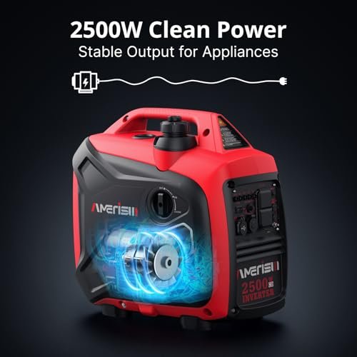 AMERISUN 2500-Watt Gas Powered Portable Inverter Generator, CO Sensor, Super Quiet for Home Backup, Emergency, Camping, EPA Compliant 2025 Version