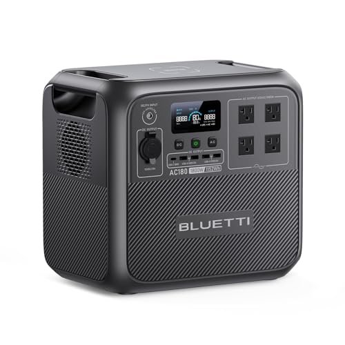 BLUETTI Solar Generator AC180, 1,152Wh LiFePO4 Battery Backup w/ 4 1,800W (2,700W peak) AC Outlets, 0-80% in 45Min, for Camping, Off-grid, Power Outage