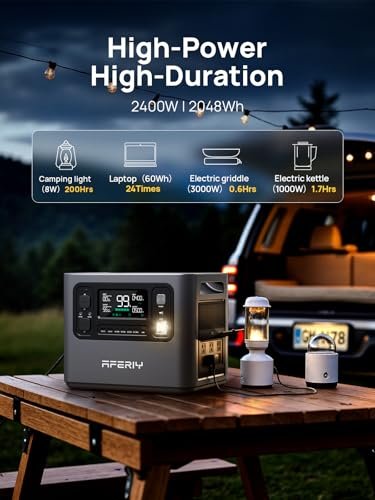 AFERIY P210 Portable Power Station 2400W (4800W Peak),2048Wh LiFePO4 Battery Generator with 1100W AC Charging & 500W Solar Charging,for Home Backup,Power Outages, Camping,CAPA(Solar Panel Optional)
