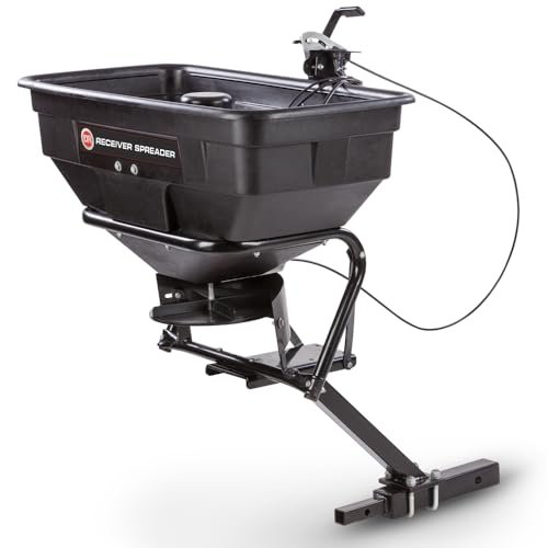 DR Reciever Spreader - ATV Mount Spreaders Broadcast Seed, Fertilizer, or Lime - 125 Pound Capacity - 12 Foot Broadcast Width - 12 Volt Motor - 570 RPM - Included Rain Cover