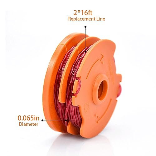 WA0007/ 50022833 Replacement Line Trimmer Spool for Worx WG116 WG119 WG183 Corded Electric String Trimmers,2 * 16ft 0.065'', 7-Pack (6-Line Spool + 1 Cap)