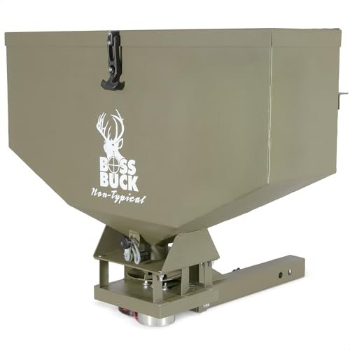 Boss Buck ATV Seeder/Spreader w/Wireless Control & Adjustable Flow, 80 lb Capacity - Lawn, Garden & Farming Equipment w/ 2-inch Receiver Hitch, Spreads Feed, Seed, Salt & Fertilizer