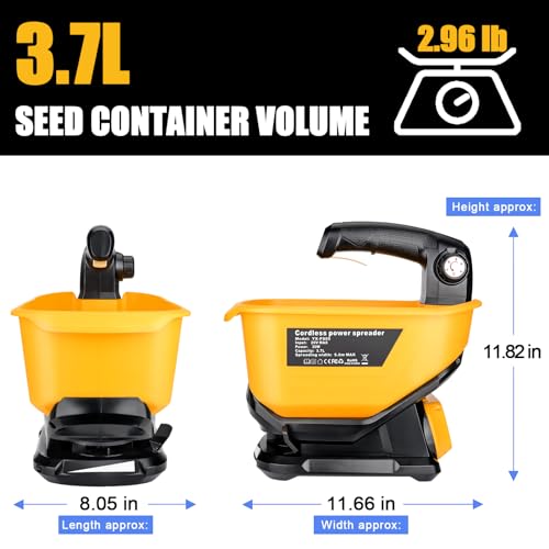 Gerttilyon Salt Spreader for Dewalt 20V 60V Li-ion Battery - Handheld Seed and Fertilizer Power Spreader. Year-Round Coverage for Grass Seeds, Rock Salt, ice melt Seasons(Tool only)