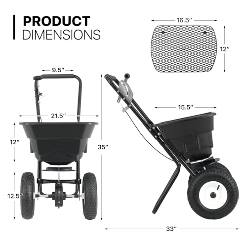 MoNiBloom 80 lb Walk-Behind Broadcast Spreader for Fertilizer, Grass Seed, Salt & Ice Melt, Heavy Duty Lawn, Garden & Farm Seeder with Rain Cover, Durable Design for Yards, Fields & Uneven Terrain