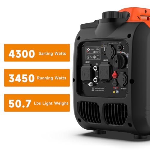 AIVOLT Inverter Generator 4300W Gas Powered Portable Super Quiet Outdoor Generator RV Ready for Camping Tools and Home Use, EPA Compliant