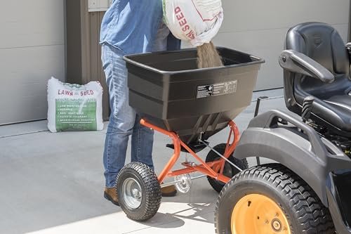 Agri-Fab 45-0547 185 lb. Tow-Behind Lawn & Garden Broadcast Spreader for Seed,Fertilizer,Salt,Ice Melt; Easy to use Flow Control from Seat of Riding Lawn Mower