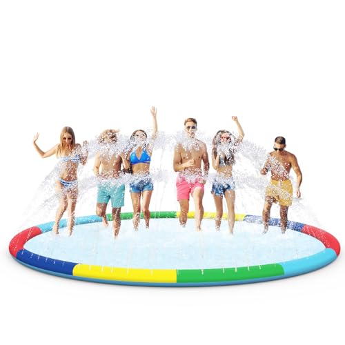 ODOSOLA 16ft Large Splash Pad for Kids Ages 4-8, Non-Slip Baby Splash Pads for Toddlers, Oversized Kids Sprinklers for Yard, Heavy Duty Kid Pools Water Toys for Outdoor Family, Friends Summer Fun