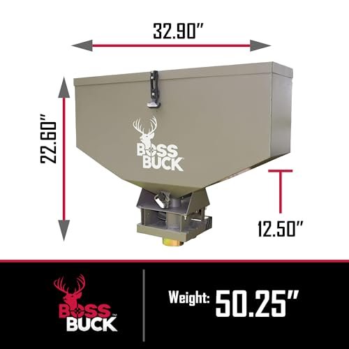 Boss Buck ATV Seeder/Spreader w/Wireless Control & Adjustable Flow, 80 lb Capacity - Lawn, Garden & Farming Equipment w/ 2-inch Receiver Hitch, Spreads Feed, Seed, Salt & Fertilizer