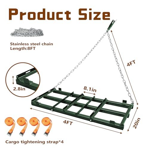 Montex Drag Harrow, 4 Ft Heavy Duty Driveway Drag, Driveway Grader, Drag Harrow Driveway Grader for ATV, UTV, Tractor, Mower, Tow Behind Lawn Rake for Gravel, 4ft