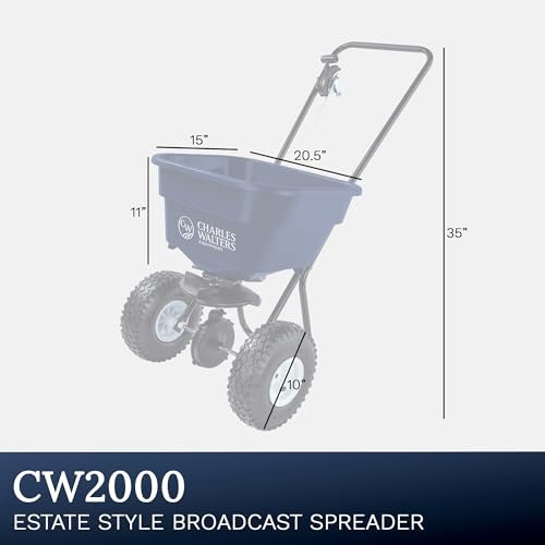 Charles Walters Equipment CW2000 Estate Style Broadcast Spreader for Spreading Fertilizer and Ice Melt on Lawns, Sidewalks, and Driveways, 65lb Capacity, 35