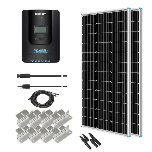 Renogy 200W 12V Solar Panel Starter Kit, 2 * 100 Watt Monocrystalline Solar Panel, MPPT 40A Charge Controller, Adaptor Kit, Tray Cables, Mounting Z Brackets for RV, Boats, Marine,Off-Grid System