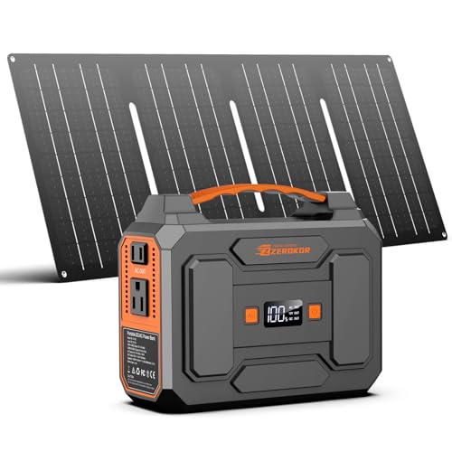 Portable Power Station with Foldable 40W Solar Panel, 100W Solar Powered Generator with Panels,110V AC Outlet Camping Solar Power Bank 146Wh Lithium Battery Pack for Home RV Outdoor Power Outage