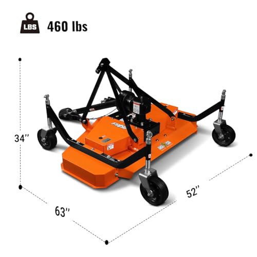 MechMaxx 3 Point PTO 60'' Working Width Finish Mower Attachment for 18-50hp Tractor, Category 1 Hitch, 4-Tires, 0.4'' - 4.5'' Adjustable Cutting Height, Model FM150