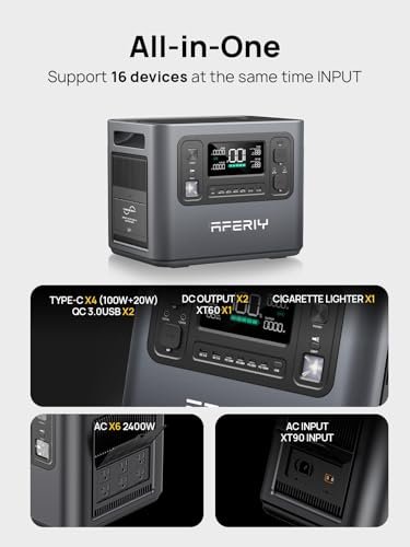 AFERIY P210 Portable Power Station 2400W (4800W Peak),2048Wh LiFePO4 Battery Generator with 1100W AC Charging & 500W Solar Charging,for Home Backup,Power Outages, Camping,CAPA(Solar Panel Optional)