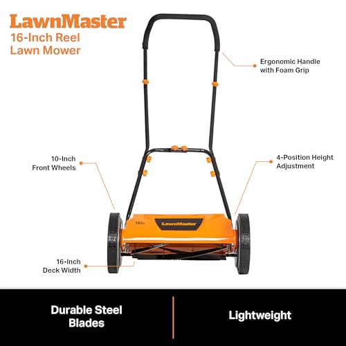 LawnMaster LMRM1602 Push Reel Lawn Mower 16-Inch 5-Blade