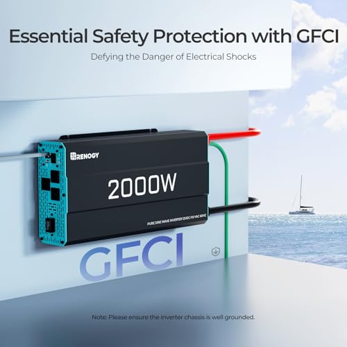 Renogy 2000W Pure Sine Wave Inverter 12V DC to 120V AC Converter for Home, RV, Truck, Off-Grid Solar Power Inverter 12V to 110V with Built-in 5V/2.1A USB / Hardwire Port, Remote Controller