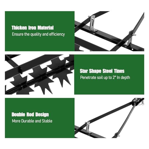 WETOXL 35-Inch Spike Tow Behind Aerator for Lawn Tractor, Pull Behind Aerator for Riding Mower with Steel Tines, Tractor Aerator for Farm