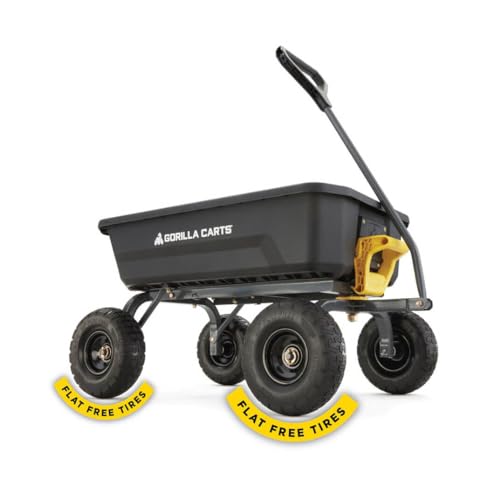 Gorilla Carts Heavy-Duty Dump Cart, Patented Quick-Release Dumping, Steel Frame, 600 lb Capacity, No-Flat 10-Inch Tires, Utility Wagon for Garden, Yard, Beach
