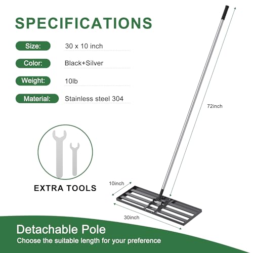 30x10 inch Lawn Leveling Rake, Yumatum 72