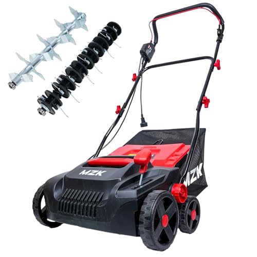 MZK 15-inch 13-Amp 2-in-1 Electric Dethatcher and Scarifier w/Removeable 5-Position Height Adjustment,Lawn dethatcher w/12-Gallon Thatch Collection Bag,Keep Lawn Health