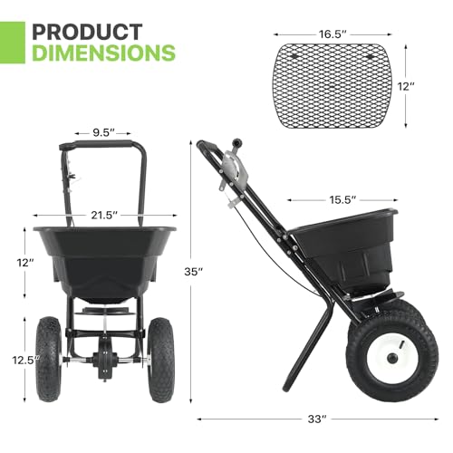 Magshion 80 lb Walk-Behind Broadcast Spreader, Multi-Functional Lawn & Garden Spreader for Fertilizer, Grass Seed, Salt & Ice Melt, Adjustable Even-Spreading for Farm, Residential & Tough Terrain