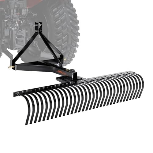 VEVOR Tow Behind Dethatcher, 60-inch Tow Dethatcher with 32 Steel Tines, 3-Point Lawn Dethatcher Rake with Attachments for Tractor, Landscape Rake for Garden, Farm, Grass