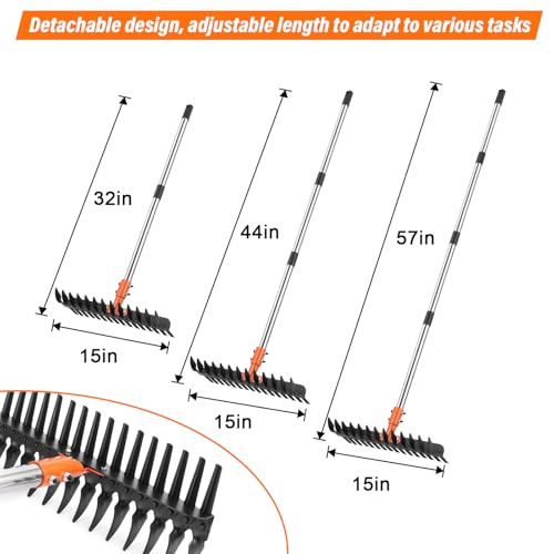 DigiGlow 57-Inch Thatch Rake - Professional Dethatcher & Soil Aerator with 15