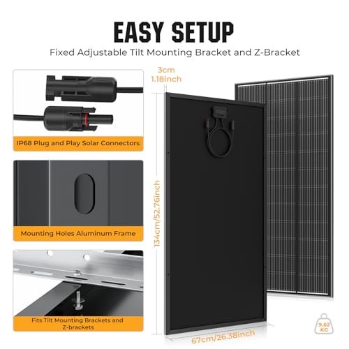 Rvpozwer 200 Watt Solar Panel 18BB, 25% High Efficiency, N-Type 12V 200W Solar Panel, Monocrystalline PV Modules, for Rooftop, RV, Farm, Trailer, Marine, Home Off-Grid System