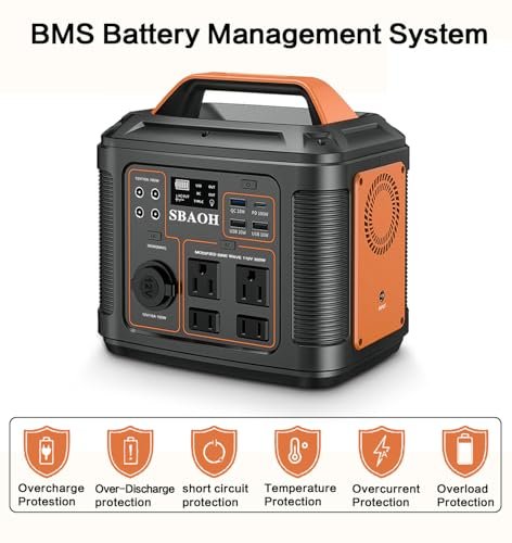 SBAOH Portable Power Station, 300W 296Wh Solar Generator Quick Charge / 110V AC Outlets/DC Ports and LED Flashlight, Lithium Battery Backup for Home Outdoor Travel Camping Blackout
