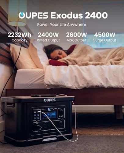OUPES Exodus 2400 Portable Power Station 2400W (4500W Surge), 2232Wh LiFePO4 Battery Generator with UPS & APP Control, 1.2H Fast Charge, Solar Ready for Camping, RV, Home Backup