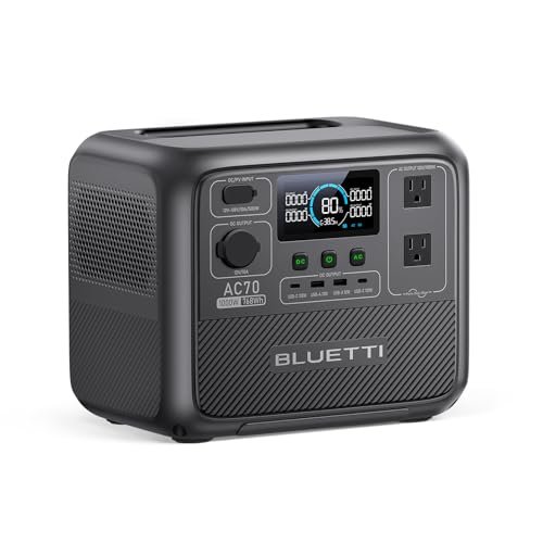 BLUETTI Solar Generator AC70, 768Wh LiFePO4 Battery Backup w/ 2 1,000W AC Outlets (Power Lifting 2,000W), 100W Type-C, for Road Trip, Off-grid, Power Outage (Solar Panel Optional)